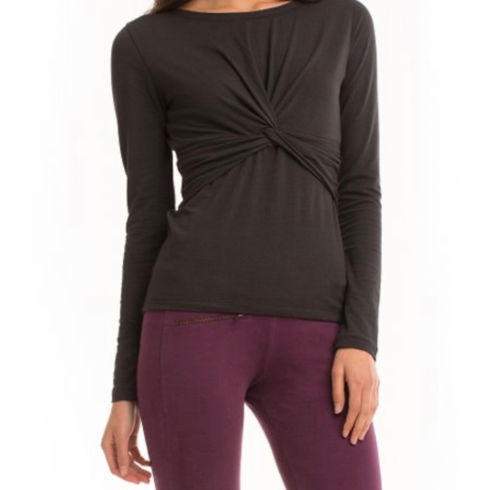 Organic cotton Twist front long sleeve top Jet Black